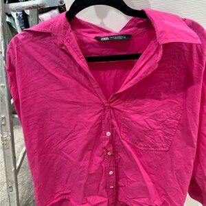 Zara Women's Fuchsia Button-Down Shirt